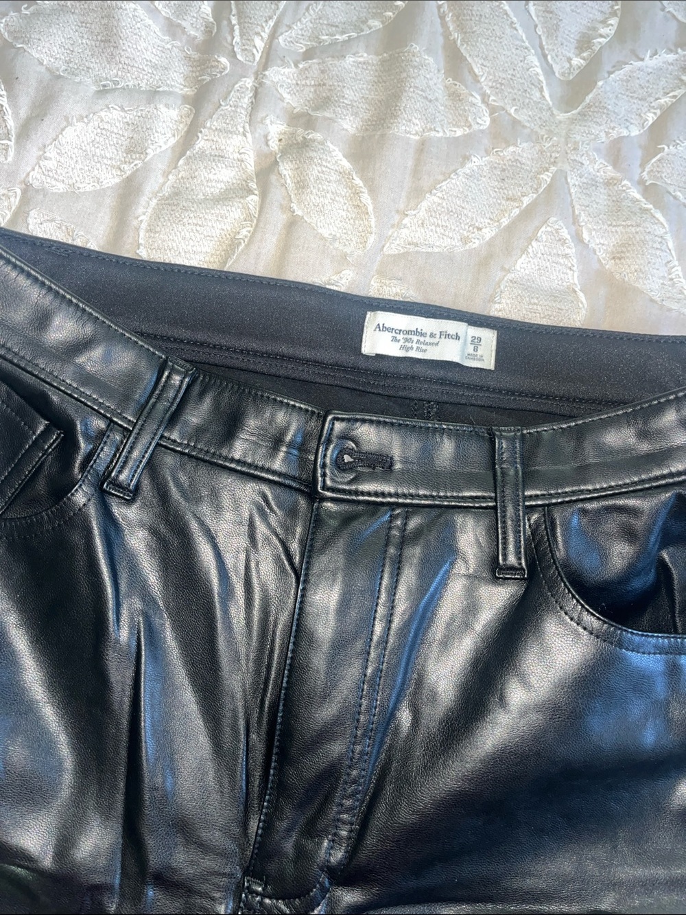 Abercrombie & Fitch Women's Black Faux Leather High-Rise Jeans